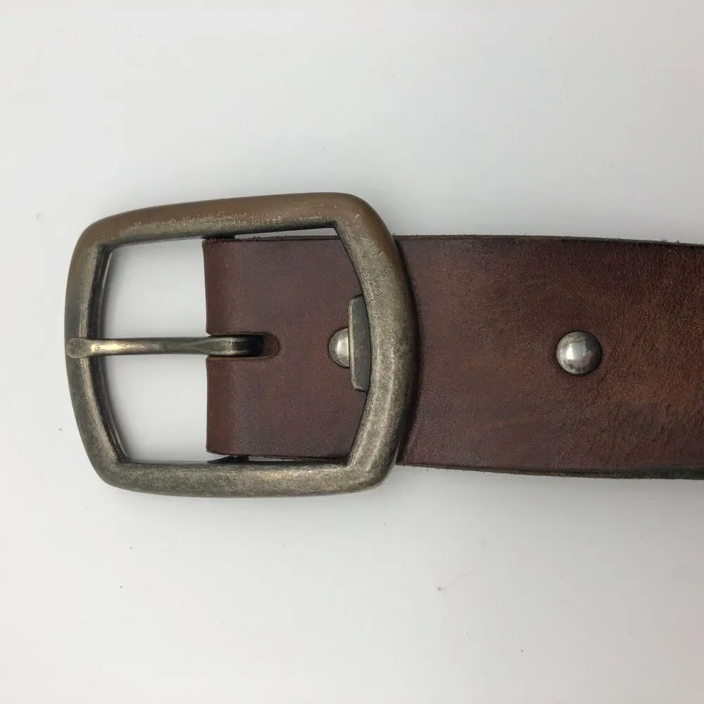 American Eagle Outfitters Mens Leather Belt Spell Out Logo Brown Wide Y2K VTG
